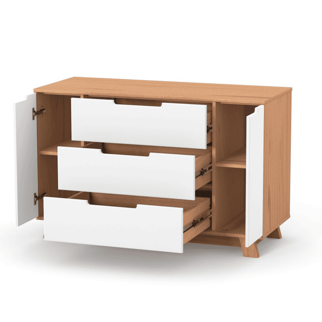 Dětská komoda Lussi Gekko Kids, 120x49x77cm, Bílá / Přírodní Buk